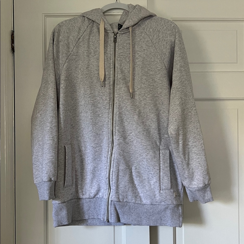 Vuori Light Gray Oversized Restore Hoodie with Cream Drawstrings